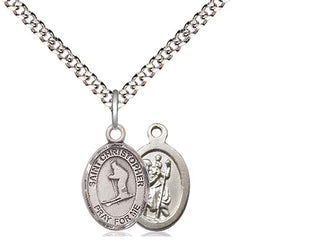 Pewter Saint Christopher Skiing Medal Religious and Catholic Jewelry