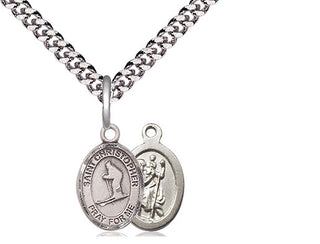 Pewter Saint Christopher Skiing Medal Religious and Catholic Jewelry