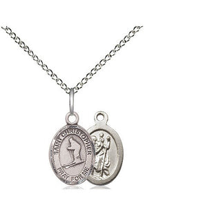 Sterling Silver Saint Christopher Skiing Medal Religious and Catholic Jewelry