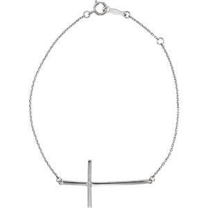 14K White Diamond Sideways Cross Bracelet