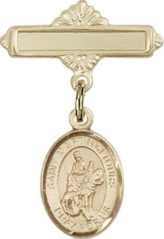 14kt Gold Filled Polished Badge Pin St. Martin of Tours Baby Badge - Engravable