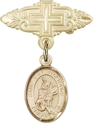 14kt Gold Filled Badge Pin With Cross St. Martin of Tours Baby Badge - Engravable