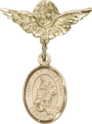 14kt Gold Filled Small Angel w/Wings St. Martin of Tours Baby Badge - Engravable