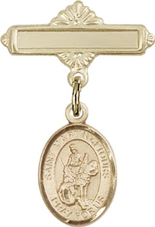 14kt Gold Polished Badge Pin St. Martin of Tours Baby Badge - Engravable