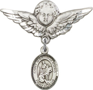 Sterling Silver Large Angel w/Wings St. Martin of Tours Baby Badge - Engravable