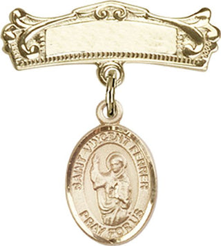14kt Gold Filled Badge Pin St. Vincent Ferrer Baby Badge - Engravable