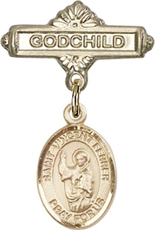 14kt Gold Filled Godchild St. Vincent Ferrer Baby Badge - Engravable