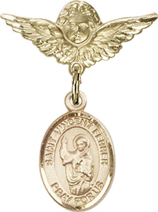 14kt Gold Small Angel w/Wings St. Vincent Ferrer Baby Badge - Engravable