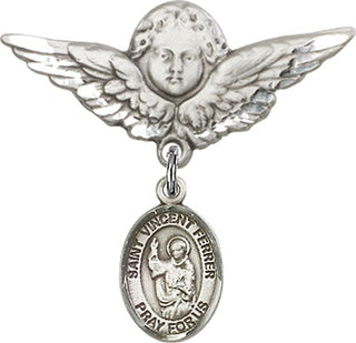 Sterling Silver Large Angel w/Wings St. Vincent Ferrer Baby Badge - Engravable