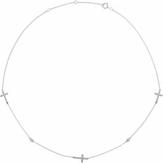 14K White 1/10 CTW Natural Diamond 5-Station Cross 16-18â Necklace