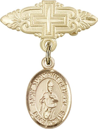 14kt Gold Filled Badge Pin With Cross St. Augustine of Hippo Baby Badge - Engravable