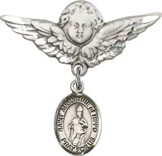 Sterling Silver Large Angel w/Wings St. Augustine of Hippo Baby Badge - Engravable
