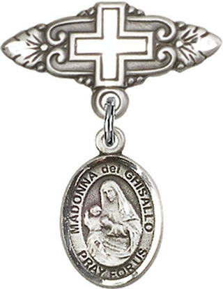 Sterling Silver Badge Pin With Cross Madonna del Ghisallo Baby Badge - Engravable