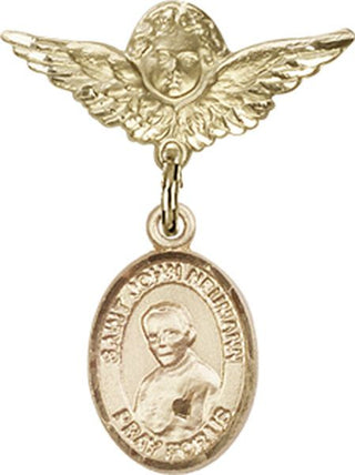 14kt Gold Filled Small Angel w/Wings St. John Neumann Baby Badge - Engravable