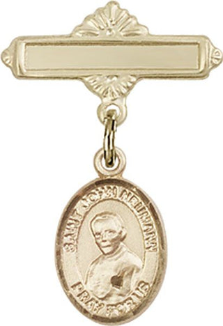 14kt Gold Polished Badge Pin St. John Neumann Baby Badge - Engravable
