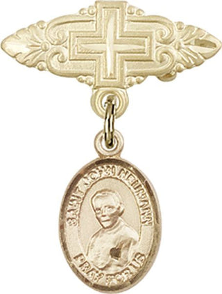 14kt Gold Badge Pin With Cross St. John Neumann Baby Badge - Engravable