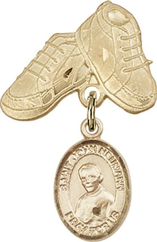 14kt Gold Baby Boots St. John Neumann Baby Badge - Engravable