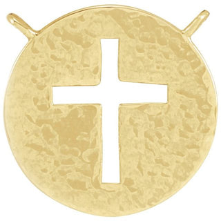 14K Yellow Pierced Cross Hammered Disc Necklace Center