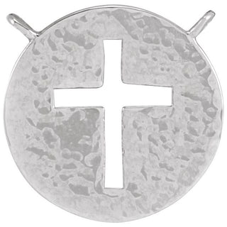 18K White Pierced Cross Hammered Disc Necklace Center
