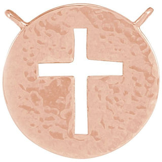 14K Rose Pierced Cross Hammered Disc Necklace Center