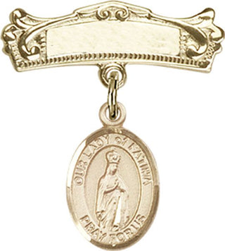 14kt Gold Filled Badge Pin O/L of Fatima Baby Badge - Engravable