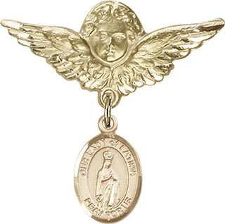 14kt Gold Large Angel w/Wings O/L of Fatima Baby Badge - Engravable