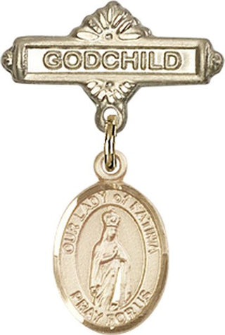 14kt Gold Godchild O/L of Fatima Baby Badge - Engravable