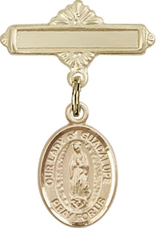 14kt Gold Filled Polished Badge Pin O/L of Guadalupe Baby Badge - Engravable
