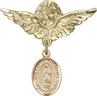 14kt Gold Filled Large Angel w/Wings O/L of Guadalupe Baby Badge - Engravable
