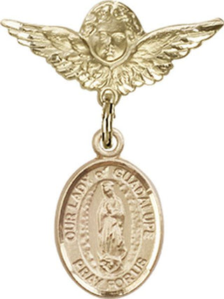 14kt Gold Filled Small Angel w/Wings O/L of Guadalupe Baby Badge - Engravable