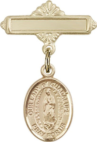 14kt Gold Polished Badge Pin O/L of Guadalupe Baby Badge - Engravable