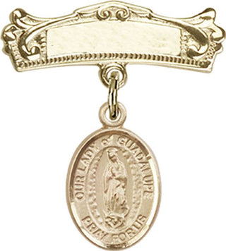 14kt Gold Badge Pin O/L of Guadalupe Baby Badge - Engravable