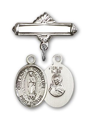Sterling Silver Polished Badge Pin O/L of Guadalupe Baby Badge - Engravable