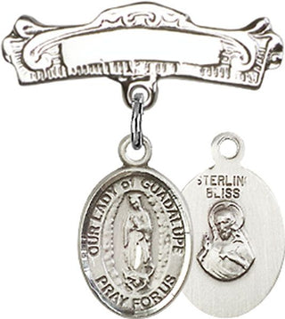 Sterling Silver Badge Pin O/L of Guadalupe Baby Badge - Engravable
