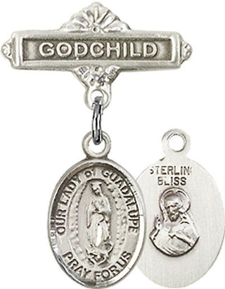 Sterling Silver Godchild O/L of Guadalupe Baby Badge - Engravable