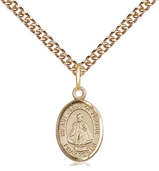 14kt Gold Infant of Prague Medal Engraved Catholic Saint Jewelry