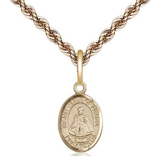 14kt Gold Infant of Prague Medal Engraved Catholic Saint Jewelry