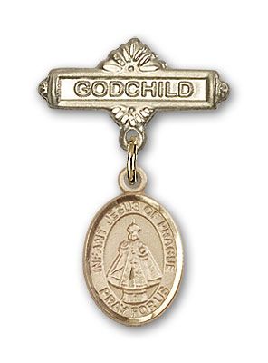 14kt Gold Filled Godchild Infant of Prague Baby Badge - Engravable