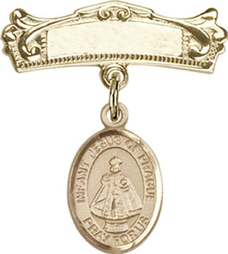 14kt Gold Badge Pin Infant of Prague Baby Badge - Engravable