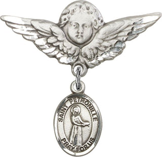 Sterling Silver Large Angel w/Wings St. Petronille Baby Badge - Engravable