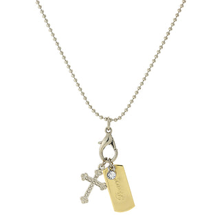 Silver-Tone Chain and 14K Gold-Dipped Peace Bar & Cross Charm Necklace