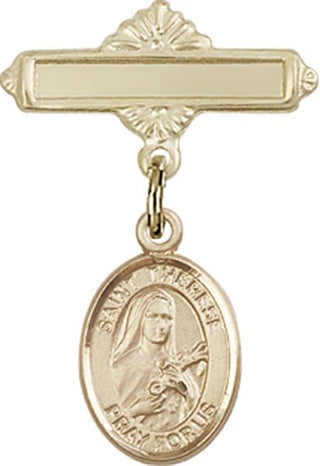 14kt Gold Filled Polished Badge Pin St. Therese of Lisieux Baby Badge - Engravable
