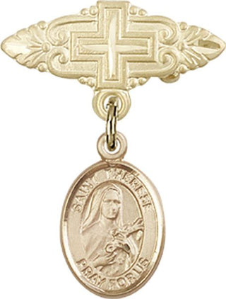 14kt Gold Filled Badge Pin With Cross St. Therese of Lisieux Baby Badge - Engravable