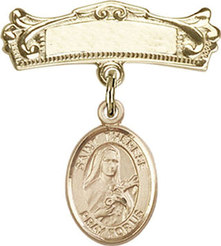 14kt Gold Badge Pin St. Therese of Lisieux Baby Badge - Engravable