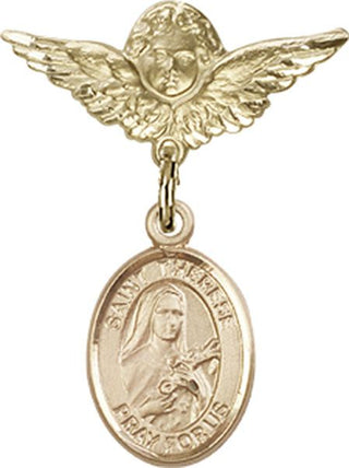 14kt Gold Small Angel w/Wings St. Therese of Lisieux Baby Badge - Engravable