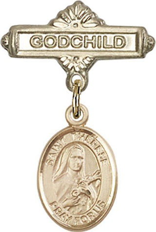 14kt Gold Godchild St. Therese of Lisieux Baby Badge - Engravable