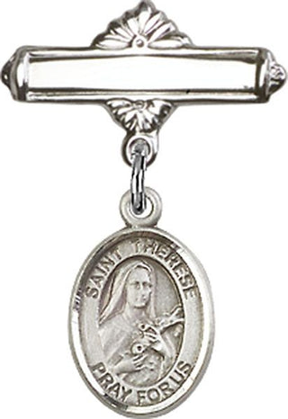 Sterling Silver Polished Badge Pin St. Therese of Lisieux Baby Badge - Engravable