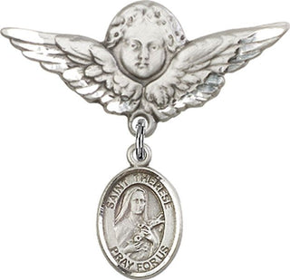 Sterling Silver Large Angel w/Wings St. Therese of Lisieux Baby Badge - Engravable