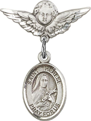 Sterling Silver Small Angel w/Wings St. Therese of Lisieux Baby Badge - Engravable