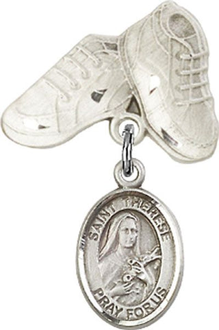 Sterling Silver Baby Boots St. Therese of Lisieux Baby Badge - Engravable